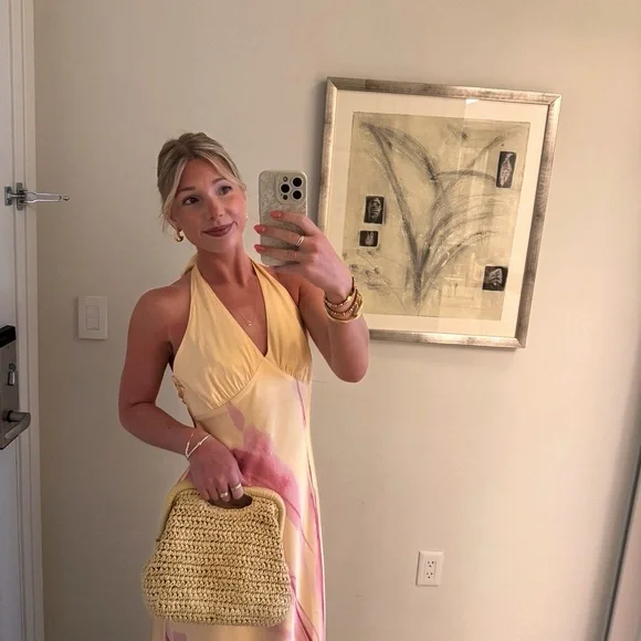 Yellow and Pink Halter Dress - Picture 2 of 4